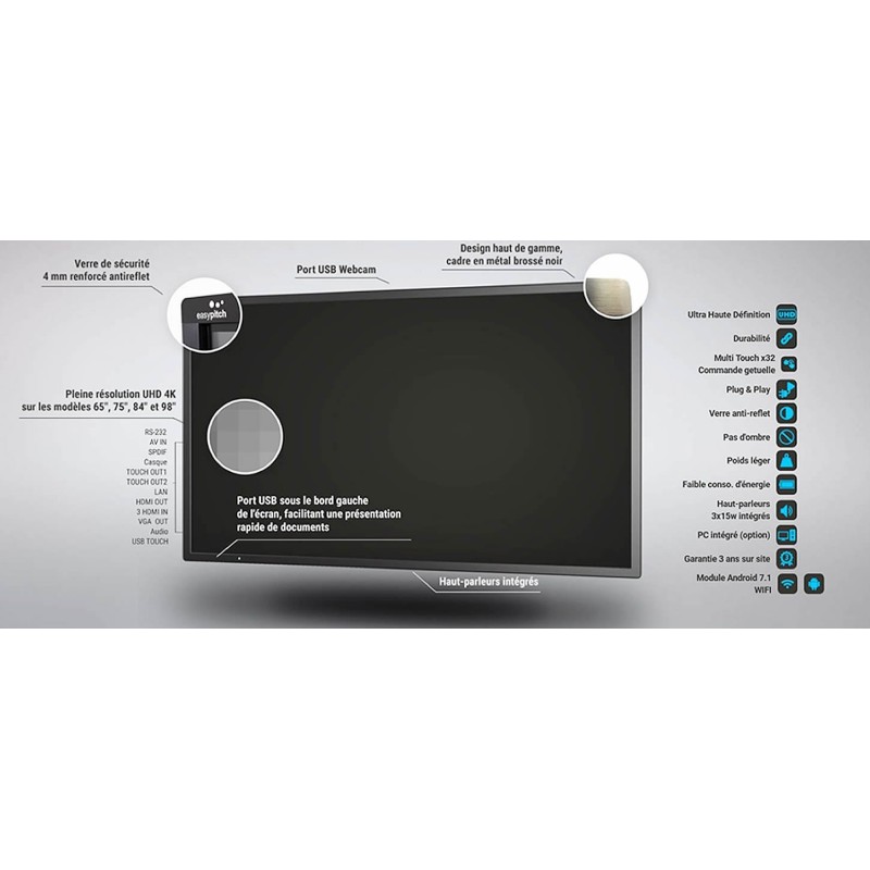 Ecran tactile EASYPITCH interactif 65'' 4K Advance  .LE-65PH74 (4K) . LE-65PC53 (4K)PRO . LE-75PC53 (4K)