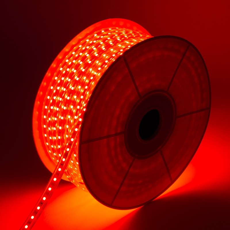 Bobine LED Dimmable 220V AC 60LED/m Rouge 50m IP65 Largeur 14mm Coupe tous les 100cm
