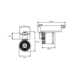 Spot LED Cree Cannon 20W Blanc pour Rail Triphasé (UGR 19) ,KM-FLCCT-20 ,Spot LED cannon rail Triphasé