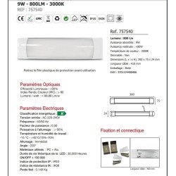 REGLETTE LED 300MM 9W,757540,vision el,barre lineaire led 9W , eclairage mural,