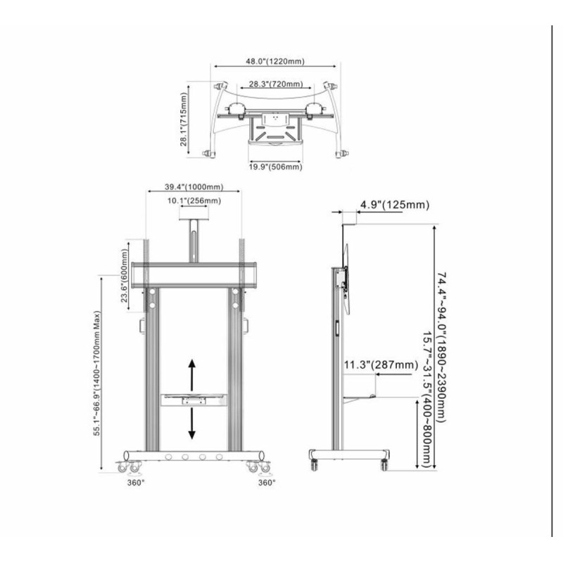 TRULIFT HW86,chariot mobile ecran tactile, support ecran à roulette
