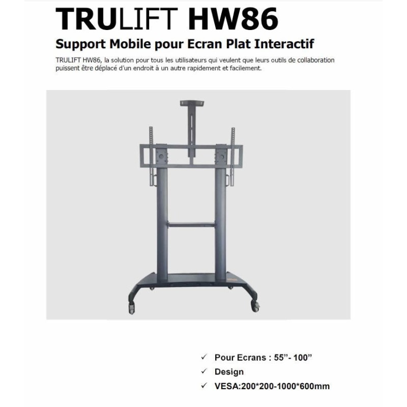 TRULIFT HW86,chariot mobile ecran tactile, support ecran à roulette