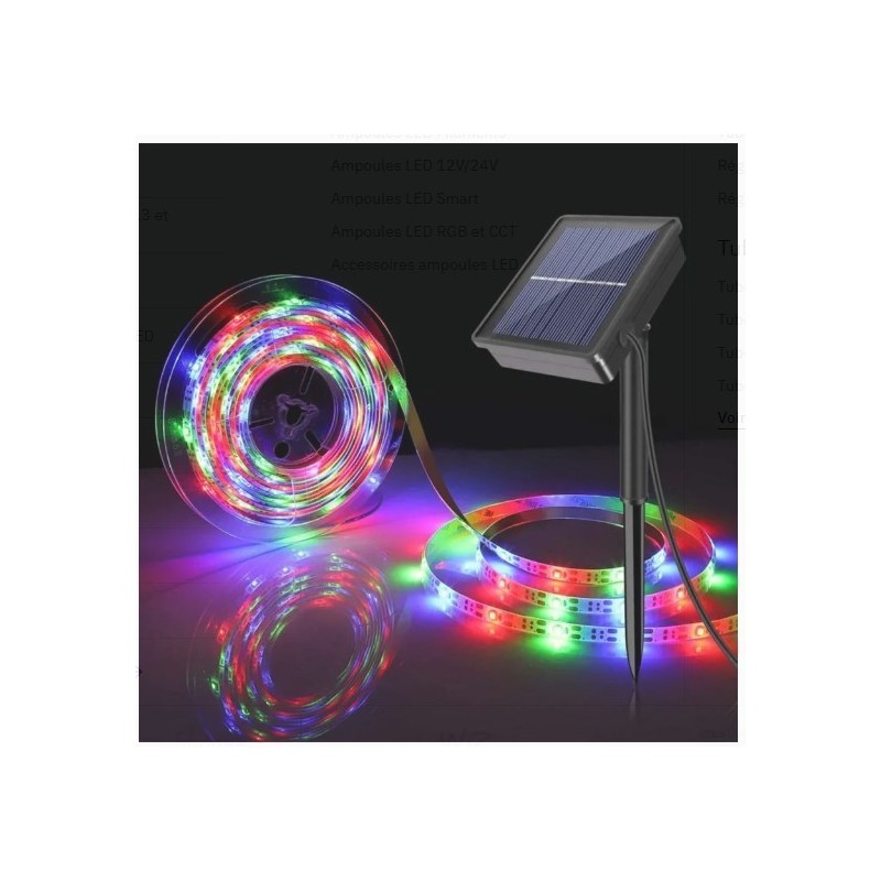 Ruban LED Extérieur Solaire RGB 3V DC 30LED/m 5m IP65