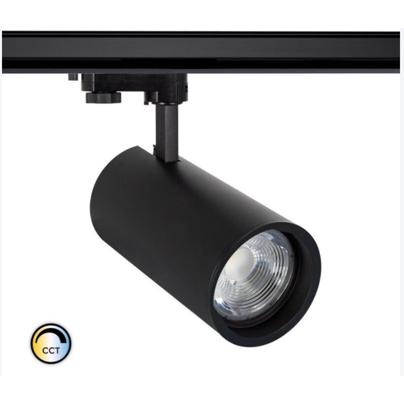 Spot LED New d'Angelo 30W Noir CCT LIFUD (CRI90) pour Rail Triphasé (3 Allumages) avec Optique Variable