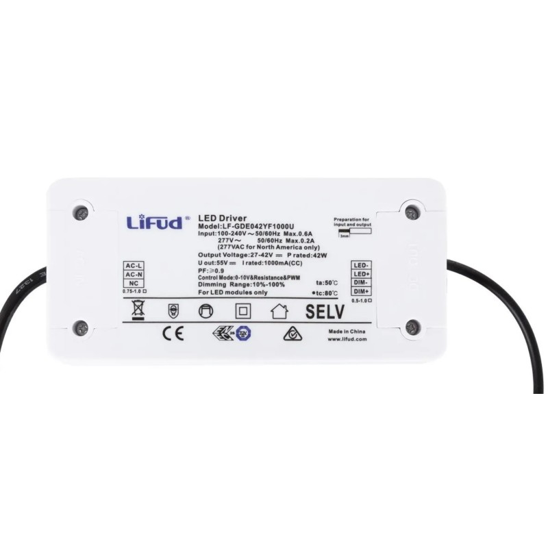 Driver LIFUD Dimmable 1-10V, driver panneau led,LF-GDE042YF1000U ,
driver led,