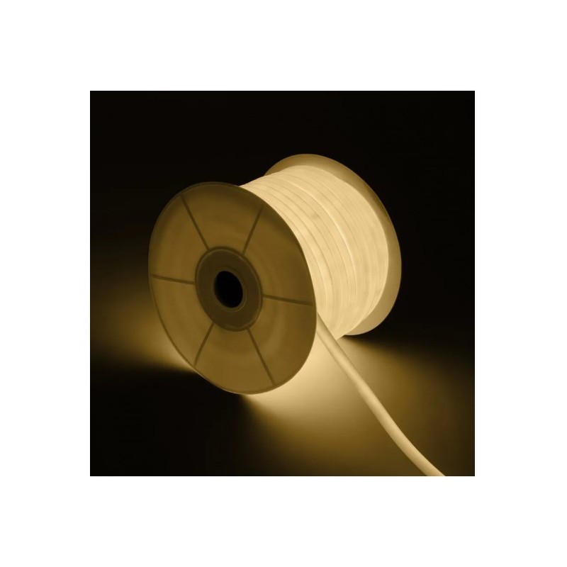 Bobine Néon LED Flexible 360º Rond Dimmable 220V AC 120LED/m IP67 Blanc Chaud 50 Mètres sur Mesure Coupe Tous les 100cm