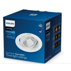 Spot Downlight LED PHILIPS 3 Intensités SceneSwitch Pomeron 7W Coupe Ø 70mm